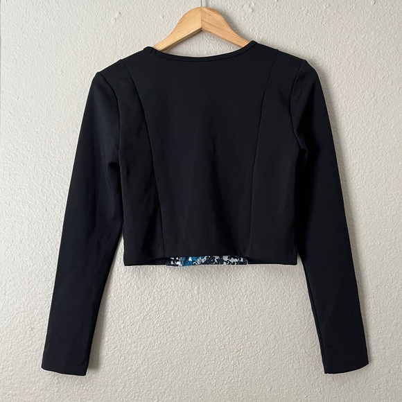 NWT Nicole Miller Cropped Long Sleeve Shirt Women Small Ice Thaw Floral Black - Picture 3 of 6